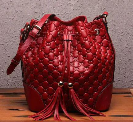 Vintage Leather Bucket Bag for Women - Versatile Design