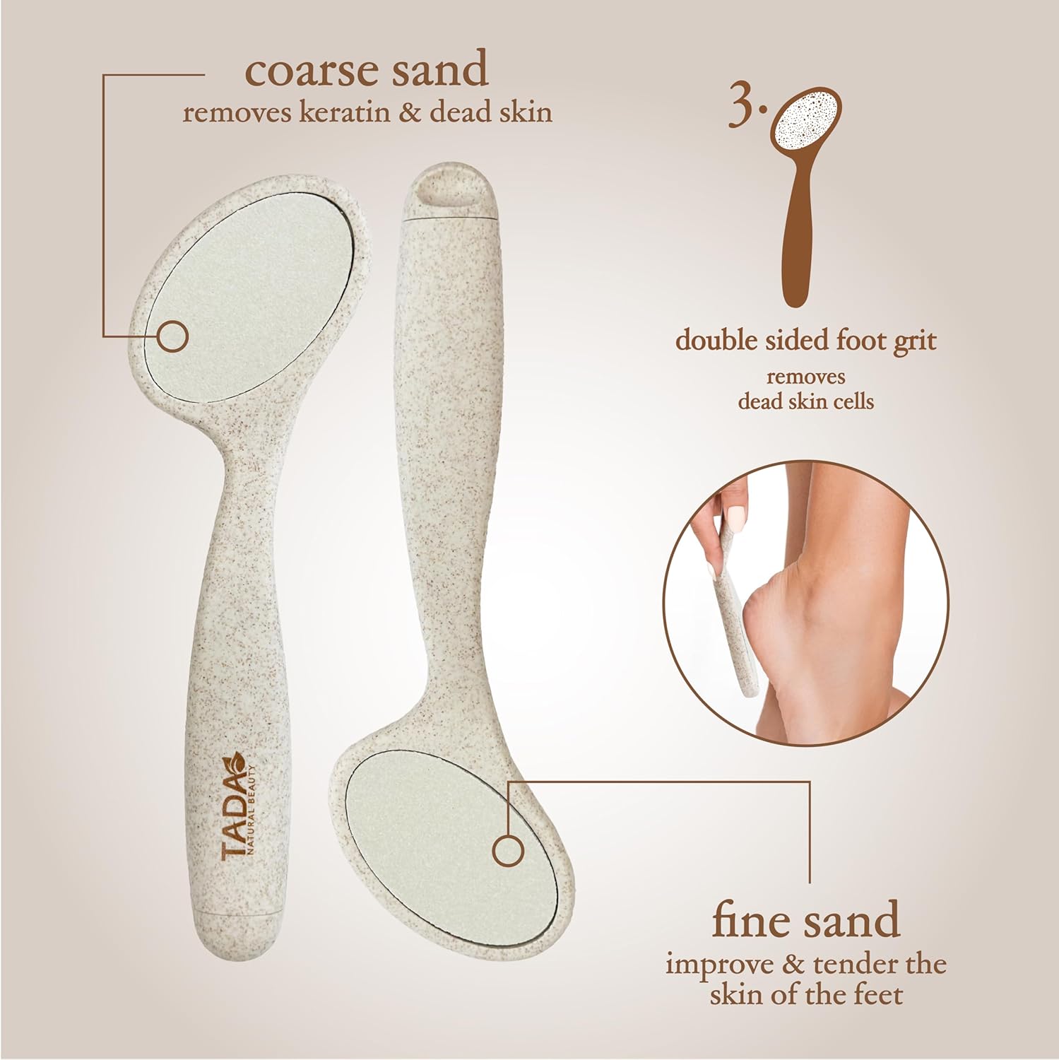 TADA Natural Beauty 3PK Foot Scrubber Set – Callus Remover Kit with Foot File, Natural Pumice Stone for Feet, Pedicure Kit for Women, at Home Foot Spa Gift Set