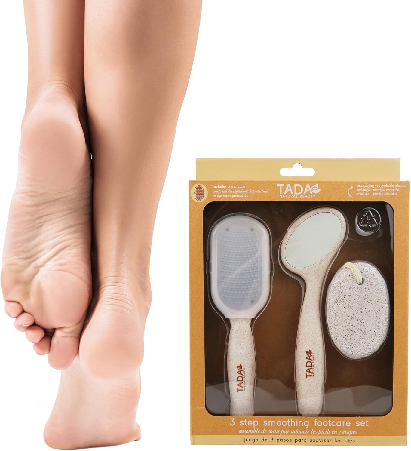 TADA Natural Beauty 3PK Foot Scrubber Set – Callus Remover Kit with Foot File, Natural Pumice Stone for Feet, Pedicure Kit for Women, at Home Foot Spa Gift Set