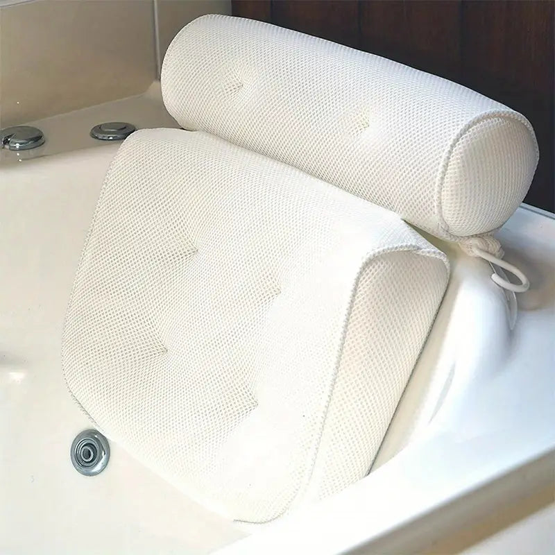 3D Mesh Spa Bath Pillow with 6 Suction Cups for Support