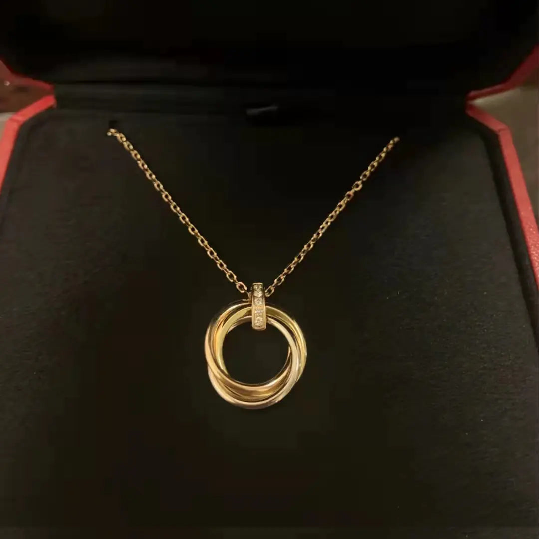 V-Gold Plated Triple Circle Pendant Necklace for Women