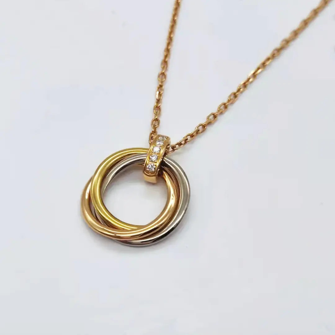 V-Gold Plated Triple Circle Pendant Necklace for Women