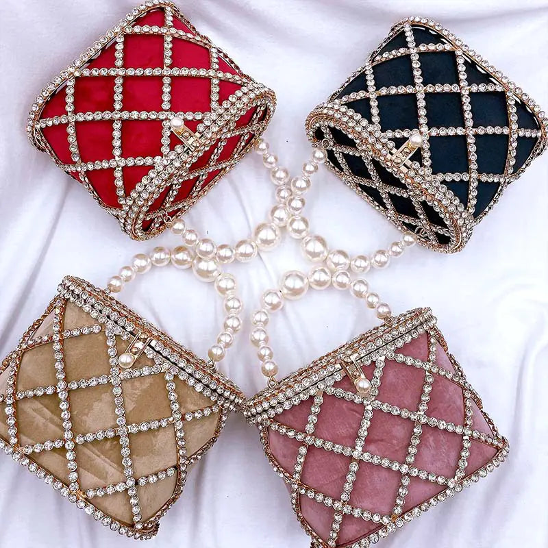 Diamond Studded Metal Basket Party Handbags Collection
