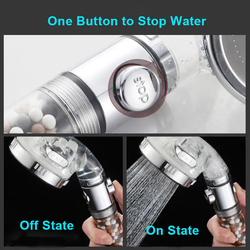3-Function SPA Shower Head with High Pressure Filter