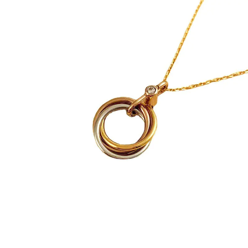 V-Gold Plated Triple Circle Pendant Necklace for Women